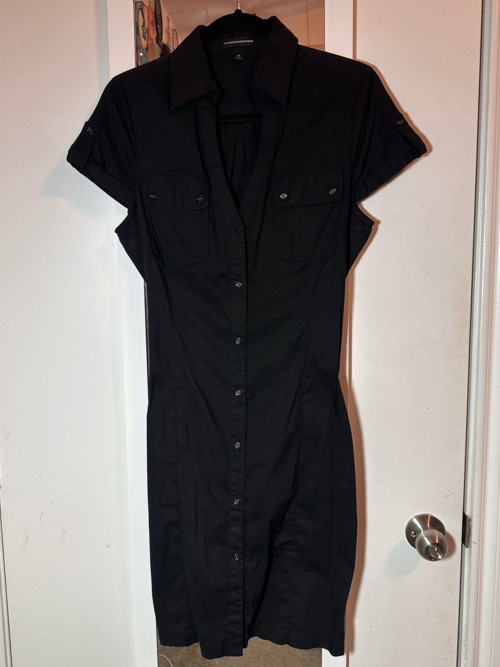 Express Black Collared fitted dress with belt